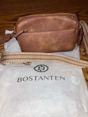 BOSTANTEN Brown Crossbody Purse Adjustable Woven Guitar Strap EUC